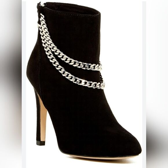 NEW Dolce Vita Kendal Black Suede Chained Stiletto Ankle Booties Size 9.5 - Picture 1 of 11